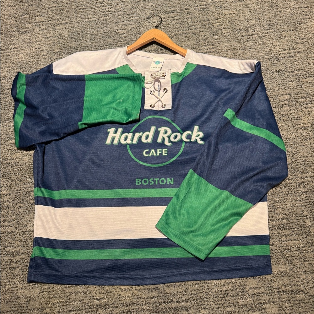 Hard Rock Cafe Boston Men's Navy and Green Jersey